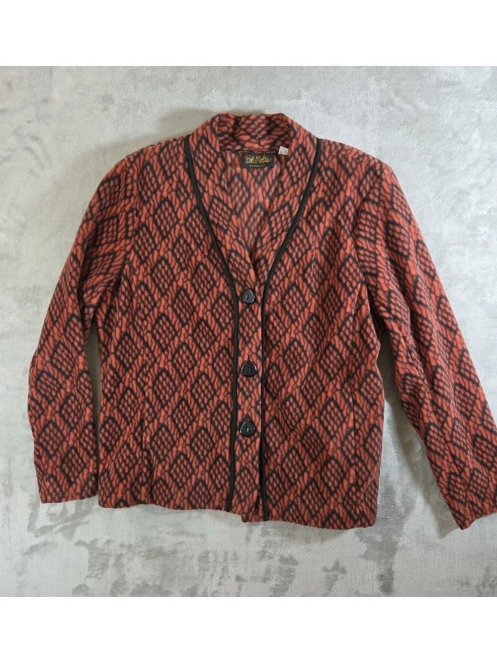 Bob Mackie Wearable Art Womens Large Fleece Jacket Reddish Orange Geometric
